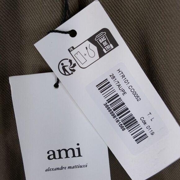 AMI PARIS Mens Pants Large Tan Pleated Tapered Cuff Ankle CARROT Trouser $405 - Picture 5 of 12